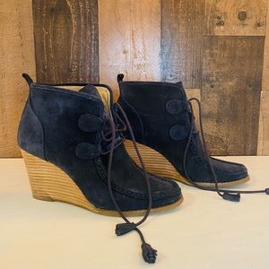 LUCKY BRAND Yaney tassel wedge ankle boots in navy